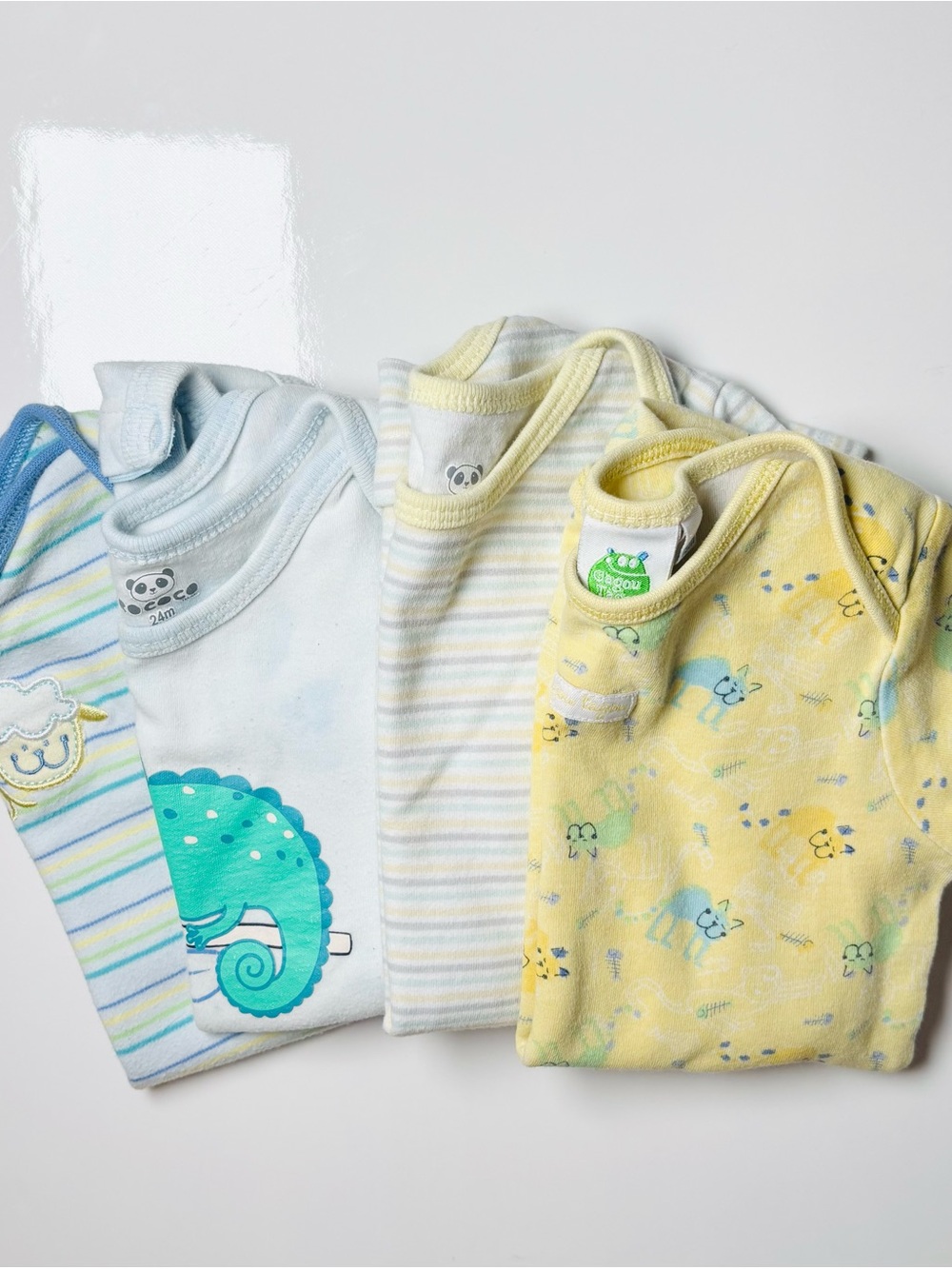 Pastel Yellow Blue Toddler Whimsical Animal Bodysuit Bundle 4pcs